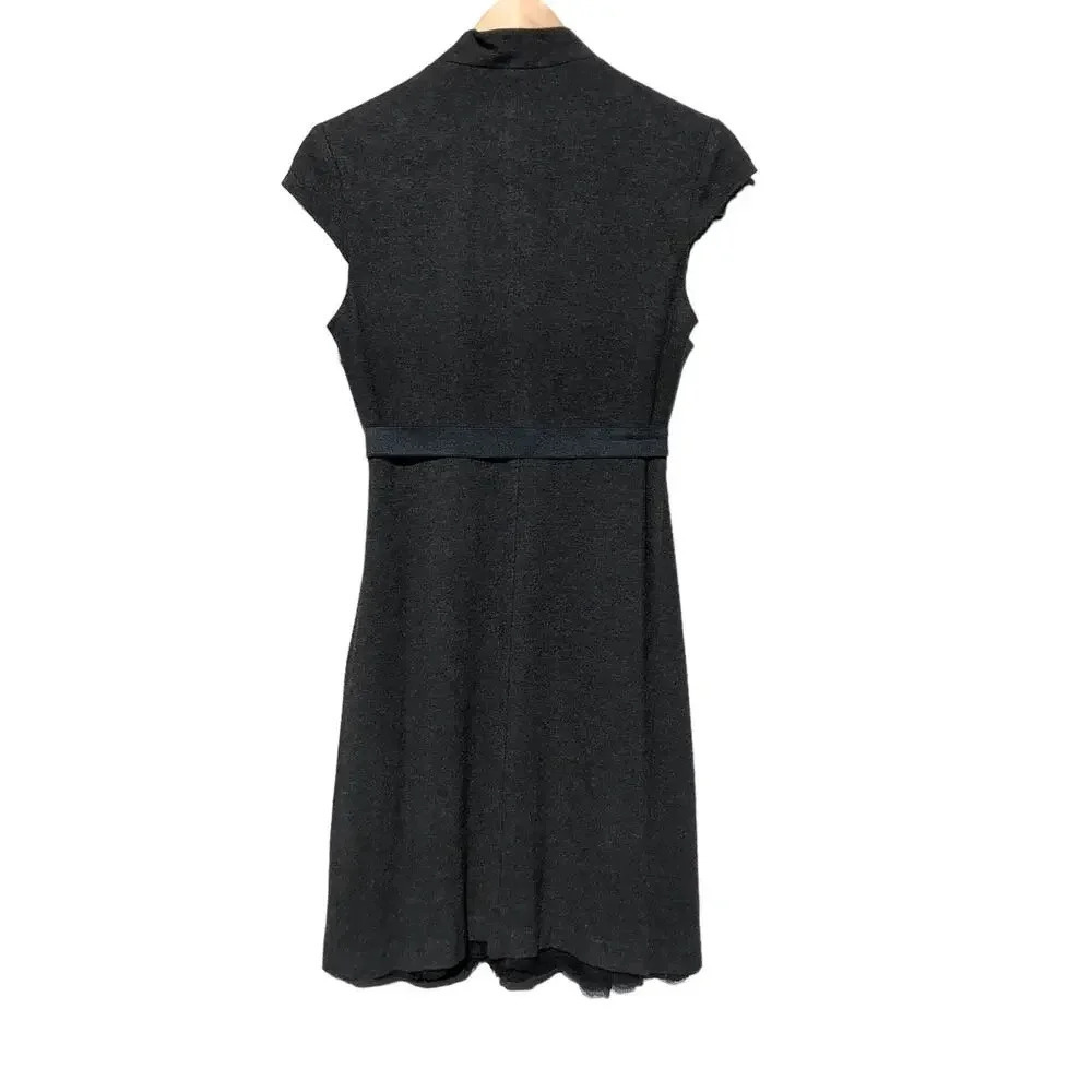 Trina Turk Charcoal Grey Belted Lace Hem Millionaire Ponte Knit Dress Size 4 - Picture 3 of 9